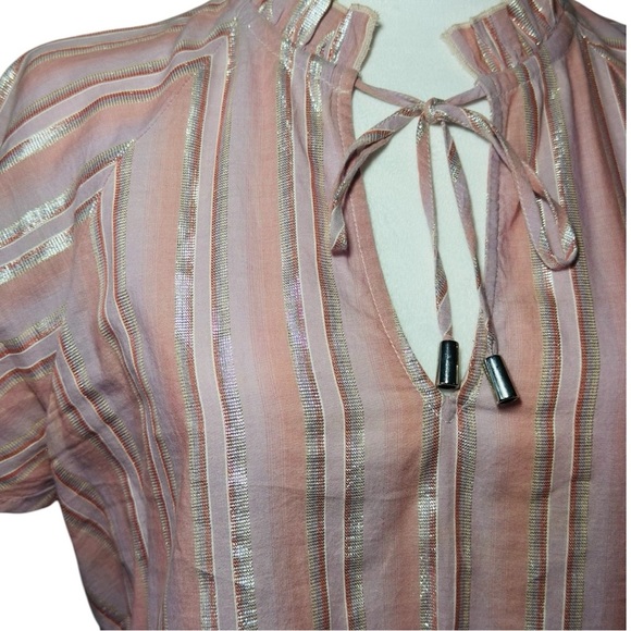 INC International Concepts Pink Flutter Sleeve Blouse with Tie Front - Picture 3 of 5
